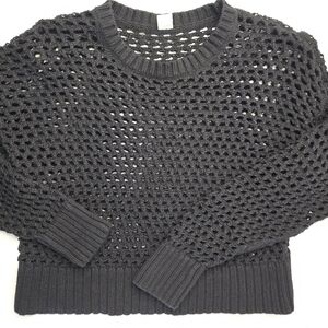 Old Navy Open Knit Sweater Black Cropped Long Sleeve Boho Soft Grunge S